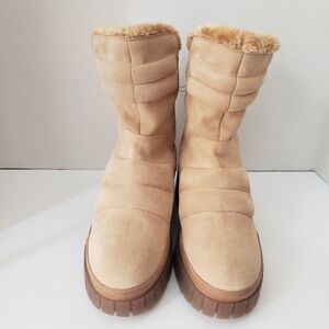 Free People Fable faux fur suede boots sz: 8.5 tan with zipper and buckle